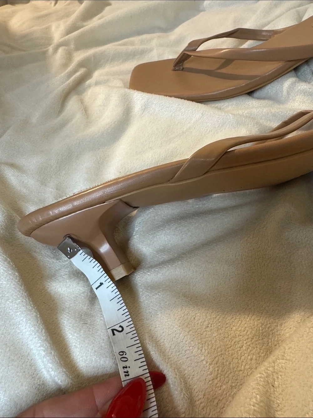 Women's Tan Mid-Heel Thong Sandals